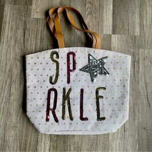 NEW Mud Pie Christmas Sparkle Sequin Tote Bag - White and Gold